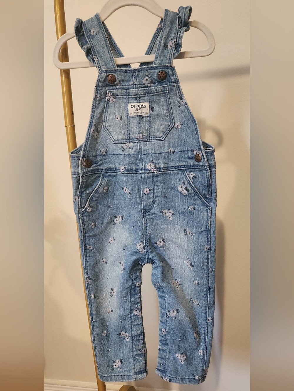 18 M Toddler Girls' OshKosh B'gosh Light Blue Floral Denim Overalls